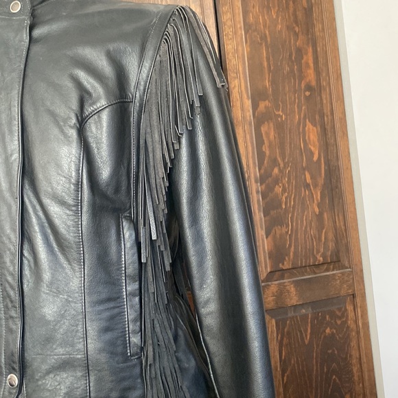 Harley Davidson black leather jacket with fringe, sz L very UNIQUE! - Picture 3 of 16